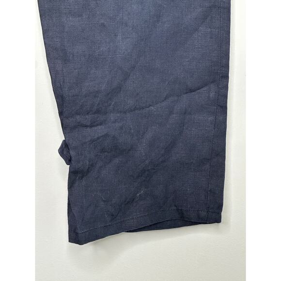 Reiss Navy Blue women's cargo 100% linen casual drawstring cropped pants size 28 - Picture 6 of 9